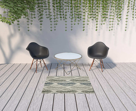 3' X 5' Beige Floral Stain Resistant Indoor Outdoor Area Rug - Homeroots - Flyclothing LLC