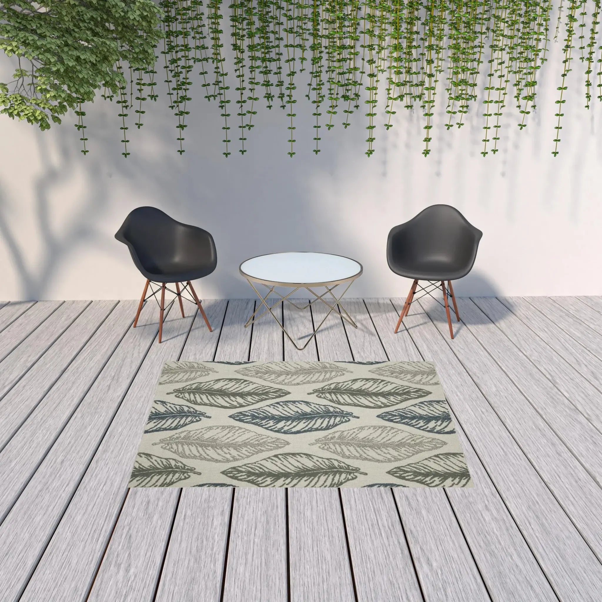 5' X 7' Beige Floral Stain Resistant Indoor Outdoor Area Rug - Homeroots - Flyclothing LLC