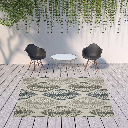 8' x 10' Beige Floral Stain Resistant Indoor Outdoor Area Rug - Homeroots - Flyclothing LLC