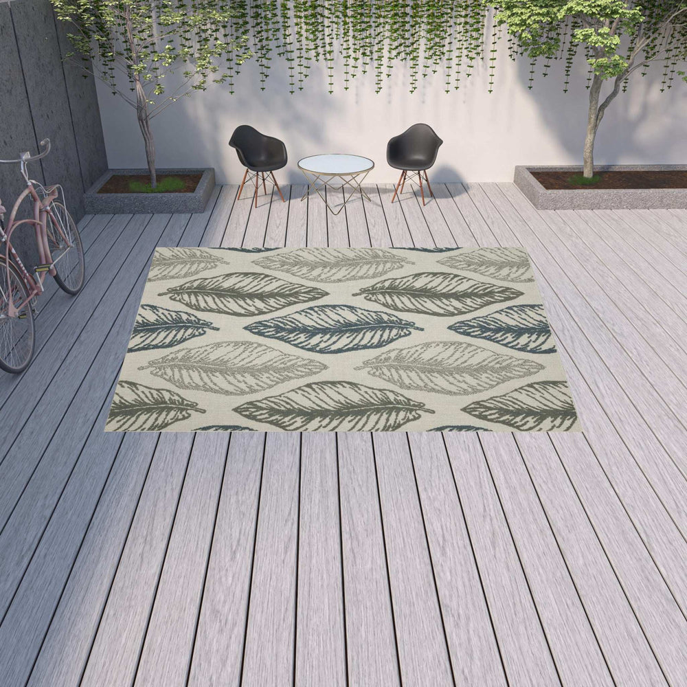 10' X 13' Beige Floral Stain Resistant Indoor Outdoor Area Rug - Homeroots - Flyclothing LLC