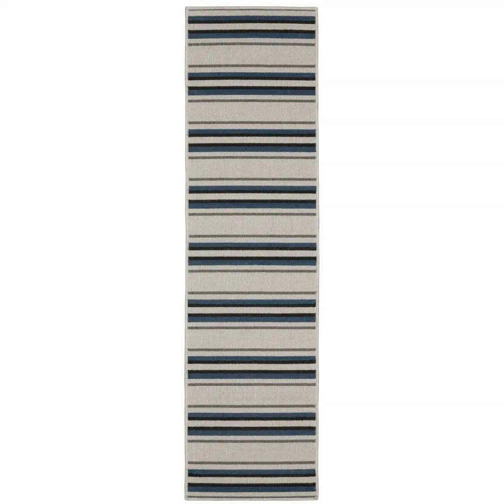2' X 7' Blue and Beige Geometric Stain Resistant Indoor Outdoor Area Rug - Homeroots - Flyclothing LLC