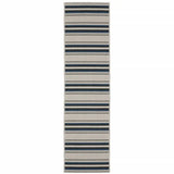 2' X 7' Blue and Beige Geometric Stain Resistant Indoor Outdoor Area Rug - Homeroots - Flyclothing LLC