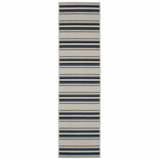 2' X 7' Blue and Beige Geometric Stain Resistant Indoor Outdoor Area Rug - Homeroots - Flyclothing LLC