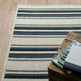 2' X 7' Blue and Beige Geometric Stain Resistant Indoor Outdoor Area Rug - Homeroots - Flyclothing LLC