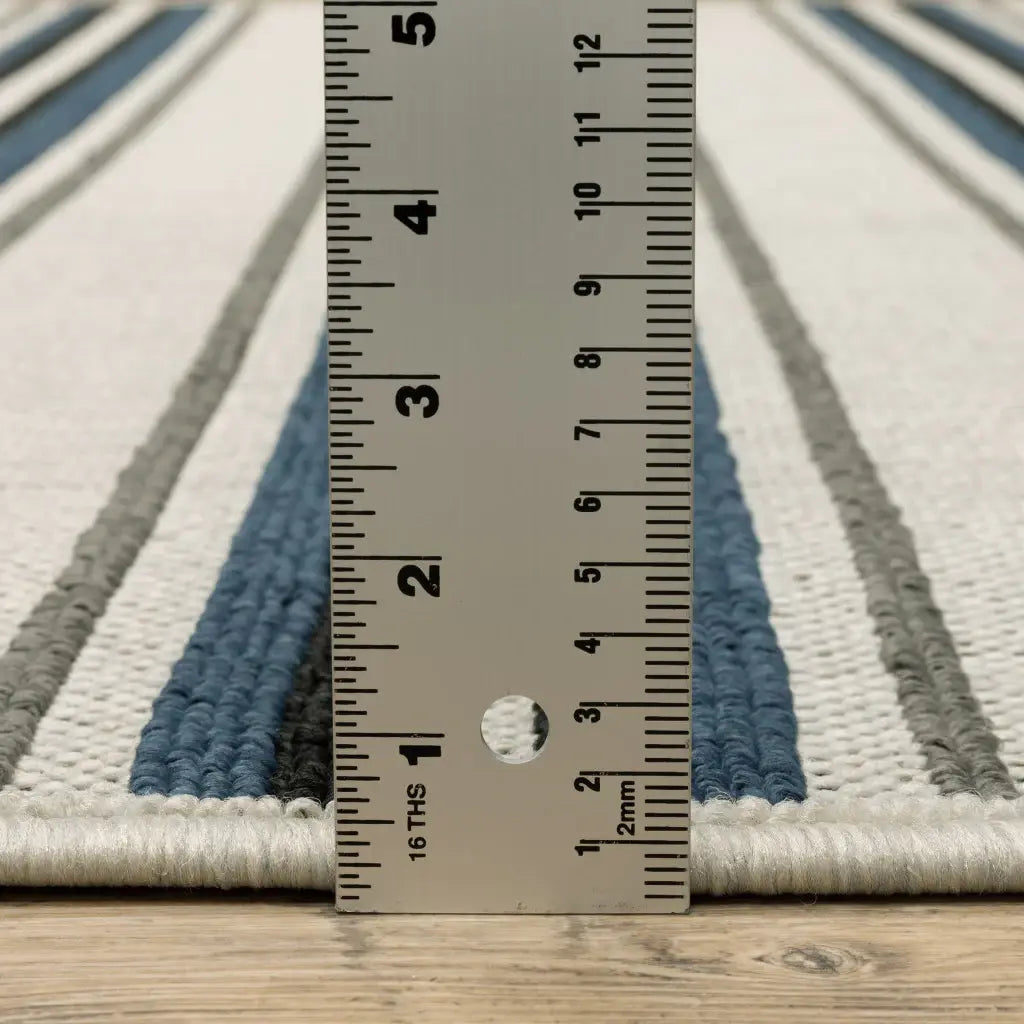 2' X 7' Blue and Beige Geometric Stain Resistant Indoor Outdoor Area Rug - Homeroots - Flyclothing LLC