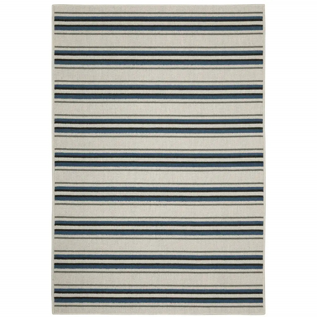 8' X 10' Blue and Beige Geometric Stain Resistant Indoor Outdoor Area Rug - Homeroots - Flyclothing LLC