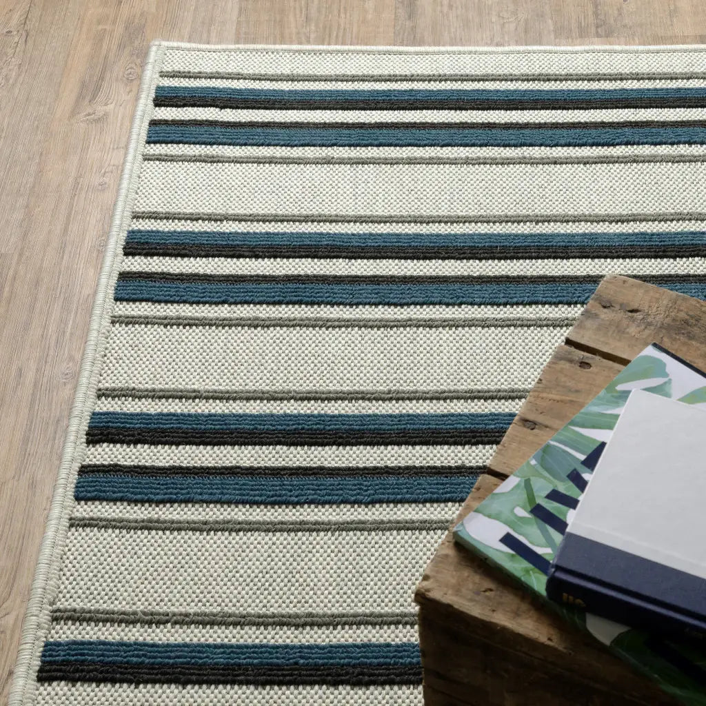 8' X 10' Blue and Beige Geometric Stain Resistant Indoor Outdoor Area Rug - Homeroots - Flyclothing LLC