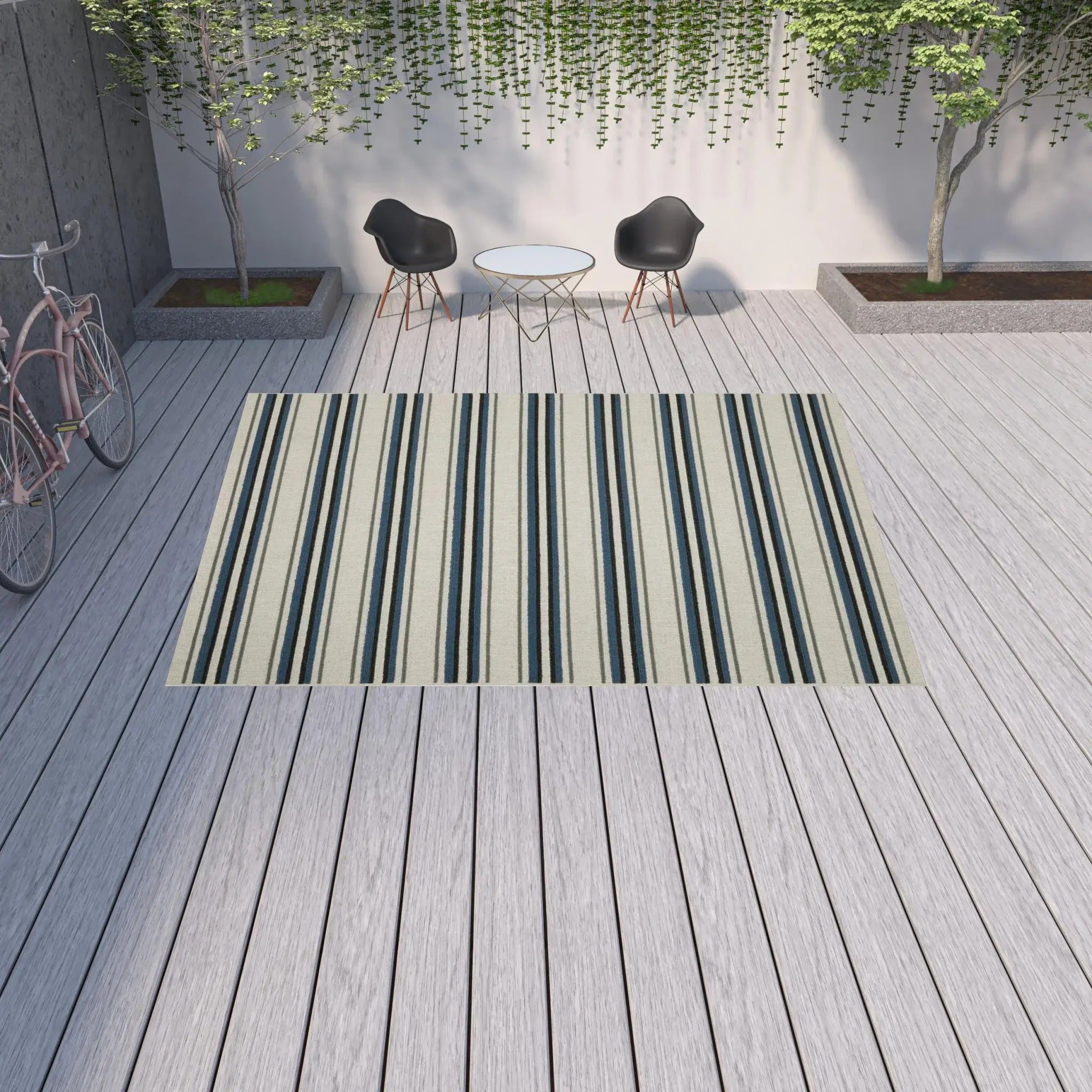 10' X 13' Blue and Beige Geometric Stain Resistant Indoor Outdoor Area Rug - Homeroots - Flyclothing LLC
