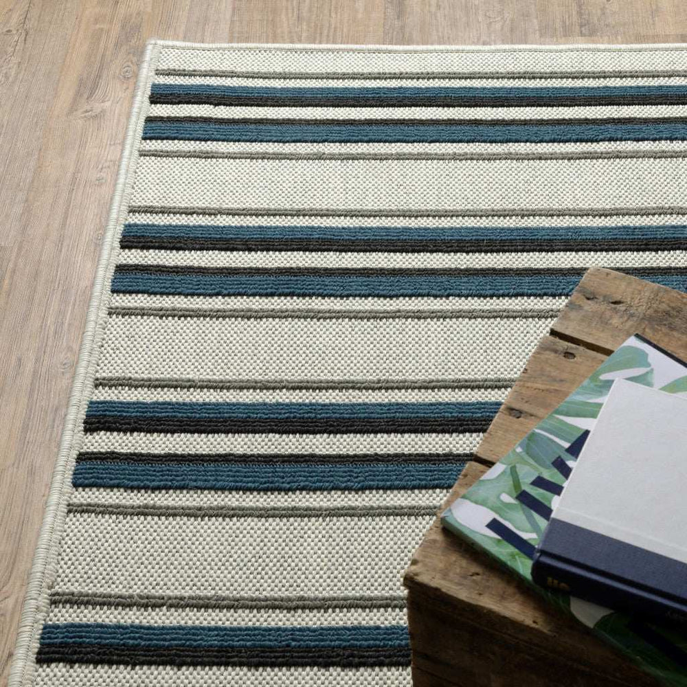 10' X 13' Blue and Beige Geometric Stain Resistant Indoor Outdoor Area Rug - Homeroots - Flyclothing LLC