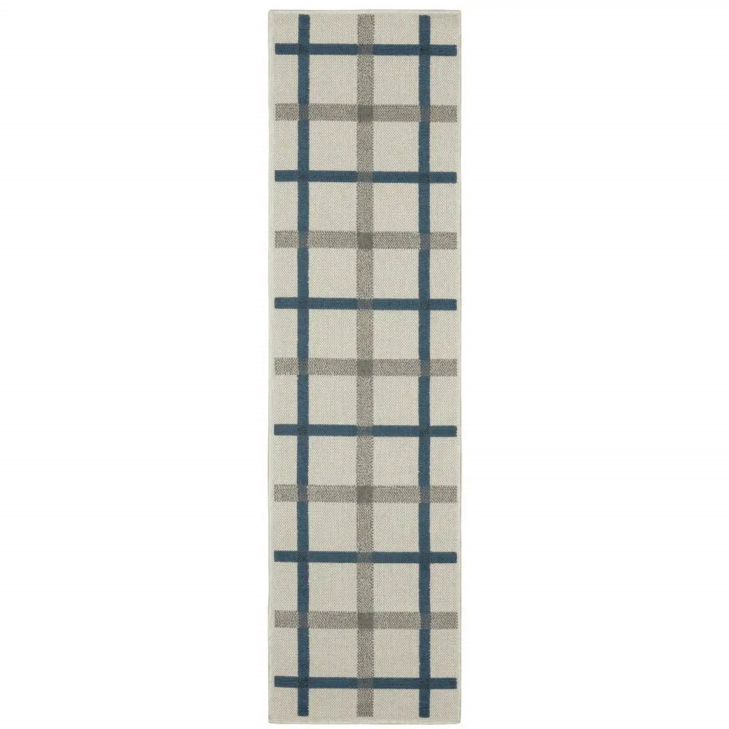 2' X 7' Blue and Beige Geometric Stain Resistant Indoor Outdoor Area Rug - Homeroots - Flyclothing LLC