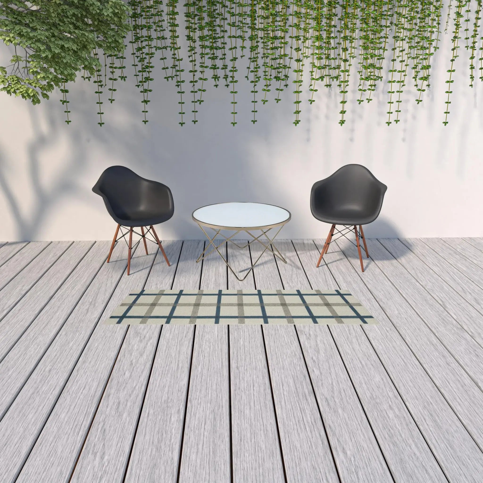 2' X 7' Blue and Beige Geometric Stain Resistant Indoor Outdoor Area Rug - Homeroots - Flyclothing LLC