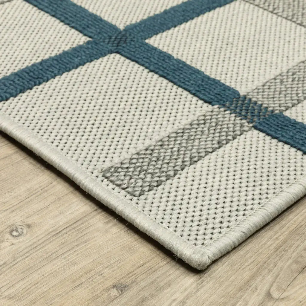 2' X 7' Blue and Beige Geometric Stain Resistant Indoor Outdoor Area Rug - Homeroots - Flyclothing LLC