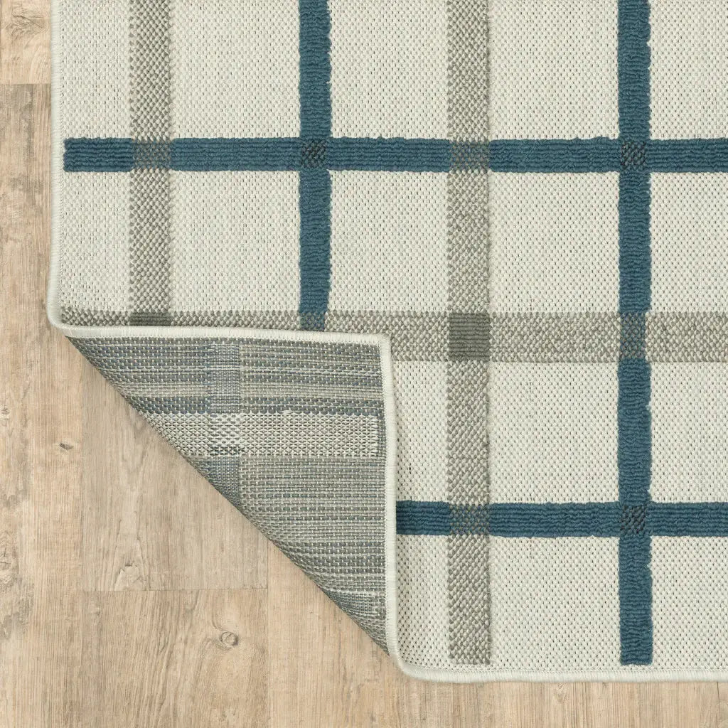 2' X 7' Blue and Beige Geometric Stain Resistant Indoor Outdoor Area Rug - Homeroots - Flyclothing LLC