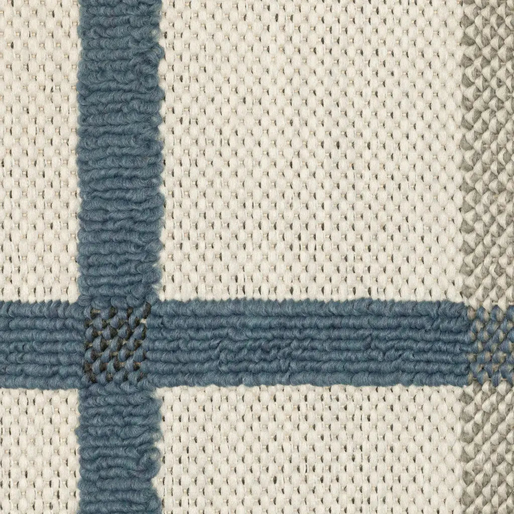 2' X 7' Blue and Beige Geometric Stain Resistant Indoor Outdoor Area Rug - Homeroots - Flyclothing LLC