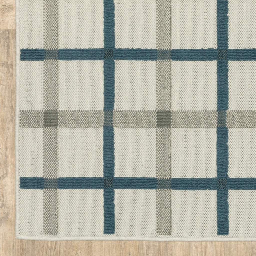 2' X 7' Blue and Beige Geometric Stain Resistant Indoor Outdoor Area Rug - Homeroots - Flyclothing LLC