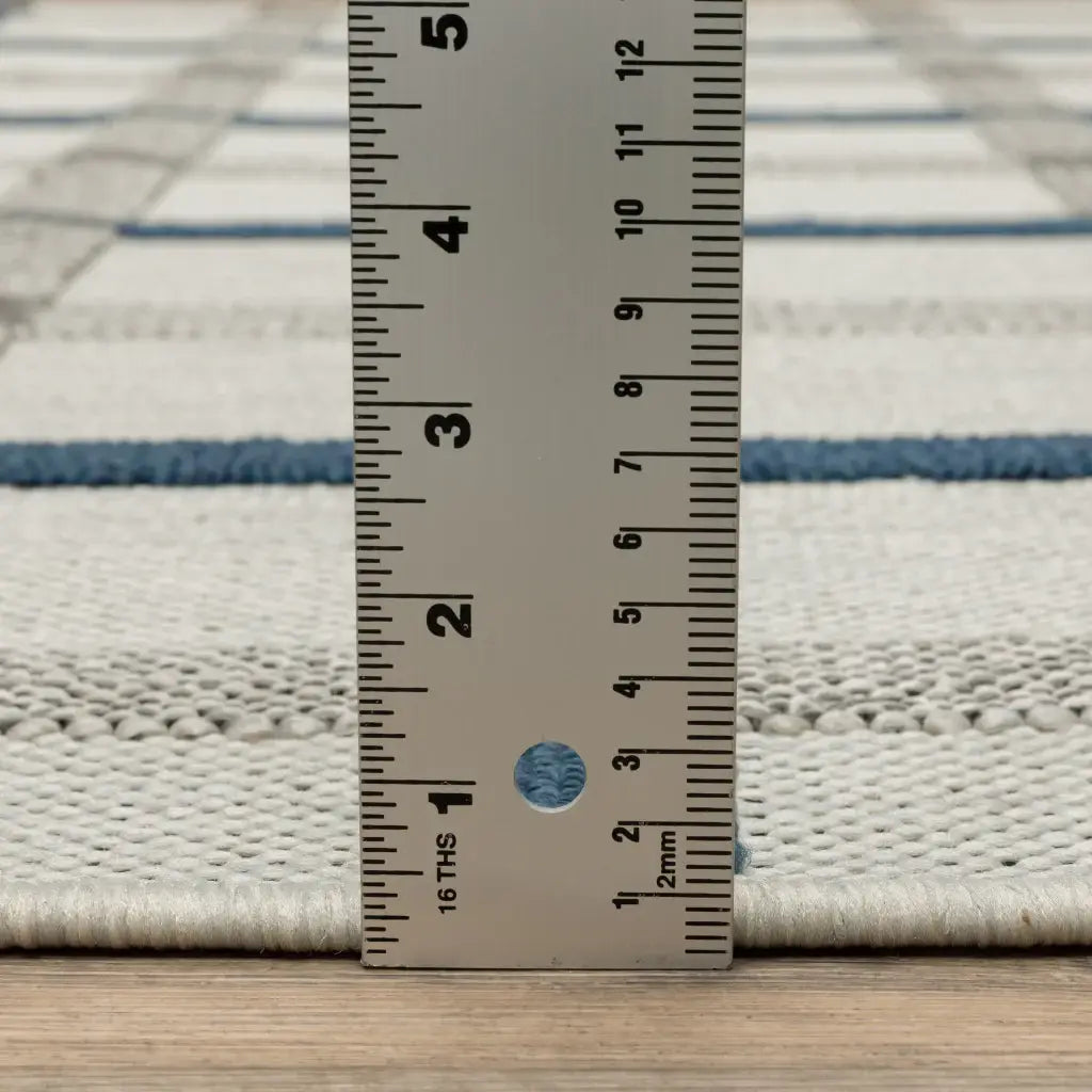 2' X 7' Blue and Beige Geometric Stain Resistant Indoor Outdoor Area Rug - Homeroots - Flyclothing LLC