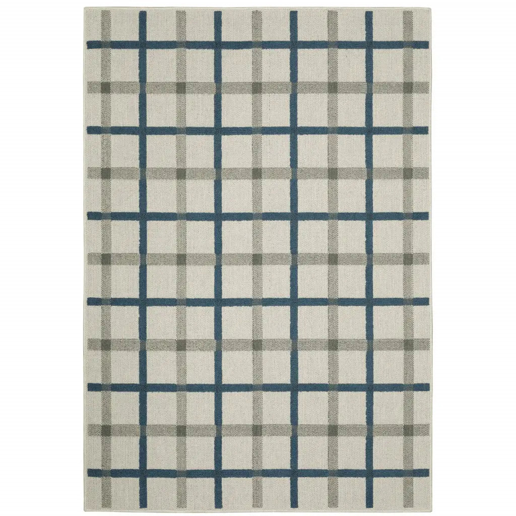 3' X 5' Blue and Beige Geometric Stain Resistant Indoor Outdoor Area Rug - Homeroots - Flyclothing LLC