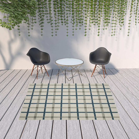 7' X 9' Blue and Beige Geometric Stain Resistant Indoor Outdoor Area Rug - Homeroots - Flyclothing LLC