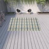 10' X 13' Blue and Beige Geometric Stain Resistant Indoor Outdoor Area Rug - Homeroots - Flyclothing LLC