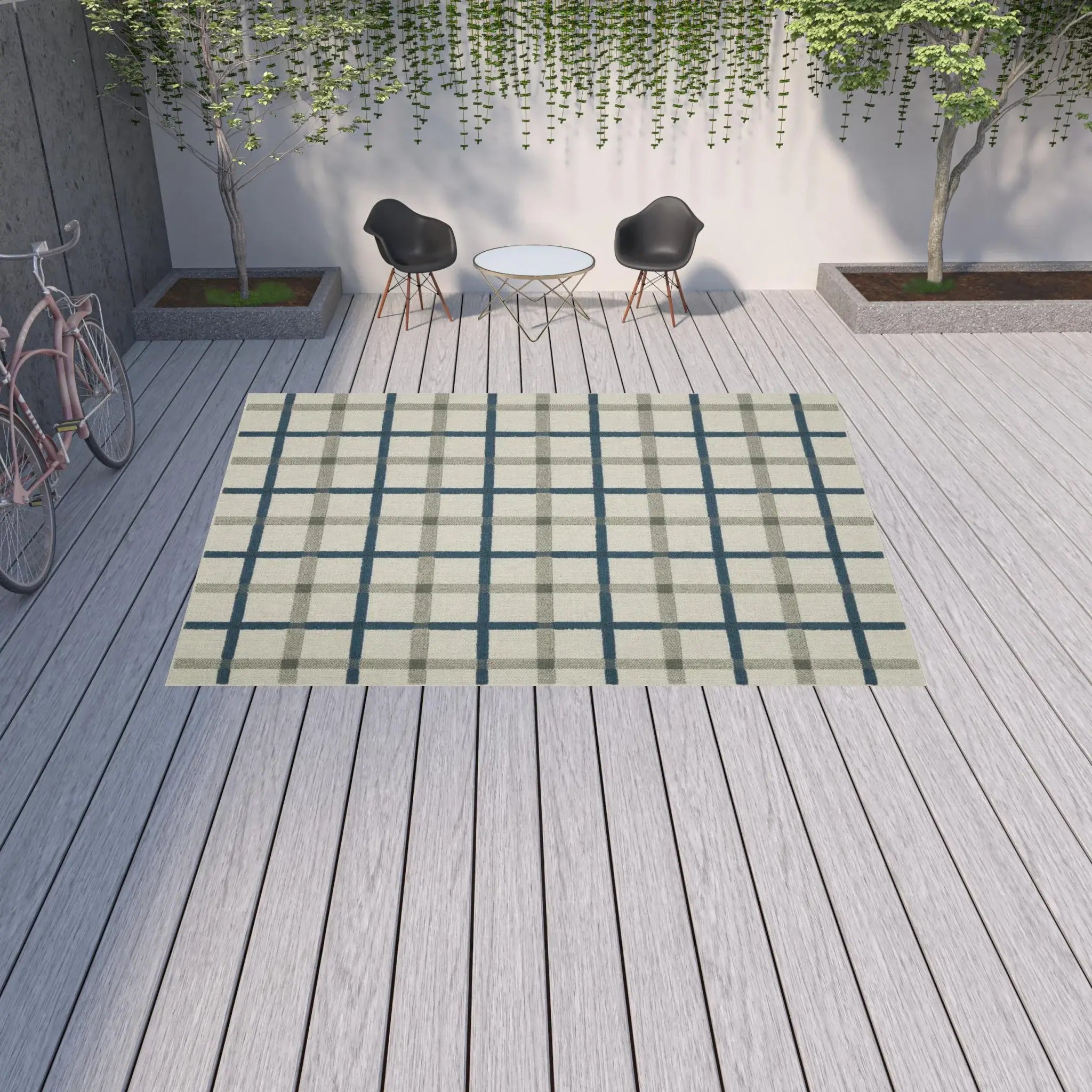 10' X 13' Blue and Beige Geometric Stain Resistant Indoor Outdoor Area Rug - Homeroots - Flyclothing LLC