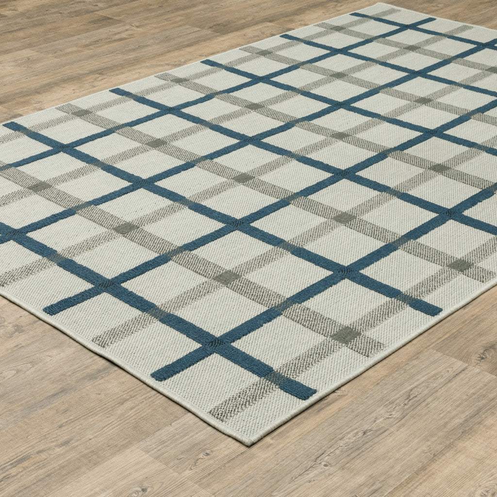 10' X 13' Blue and Beige Geometric Stain Resistant Indoor Outdoor Area Rug - Homeroots - Flyclothing LLC