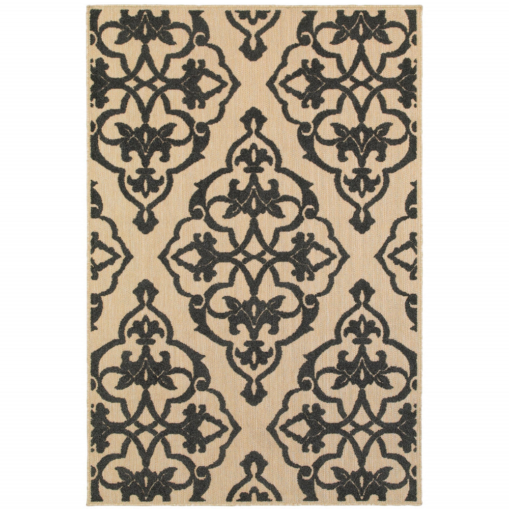 2' X 3' Beige and Black Oriental Stain Resistant Indoor Outdoor Area Rug - Homeroots