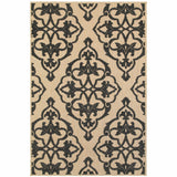 2' X 3' Beige and Black Oriental Stain Resistant Indoor Outdoor Area Rug - Homeroots