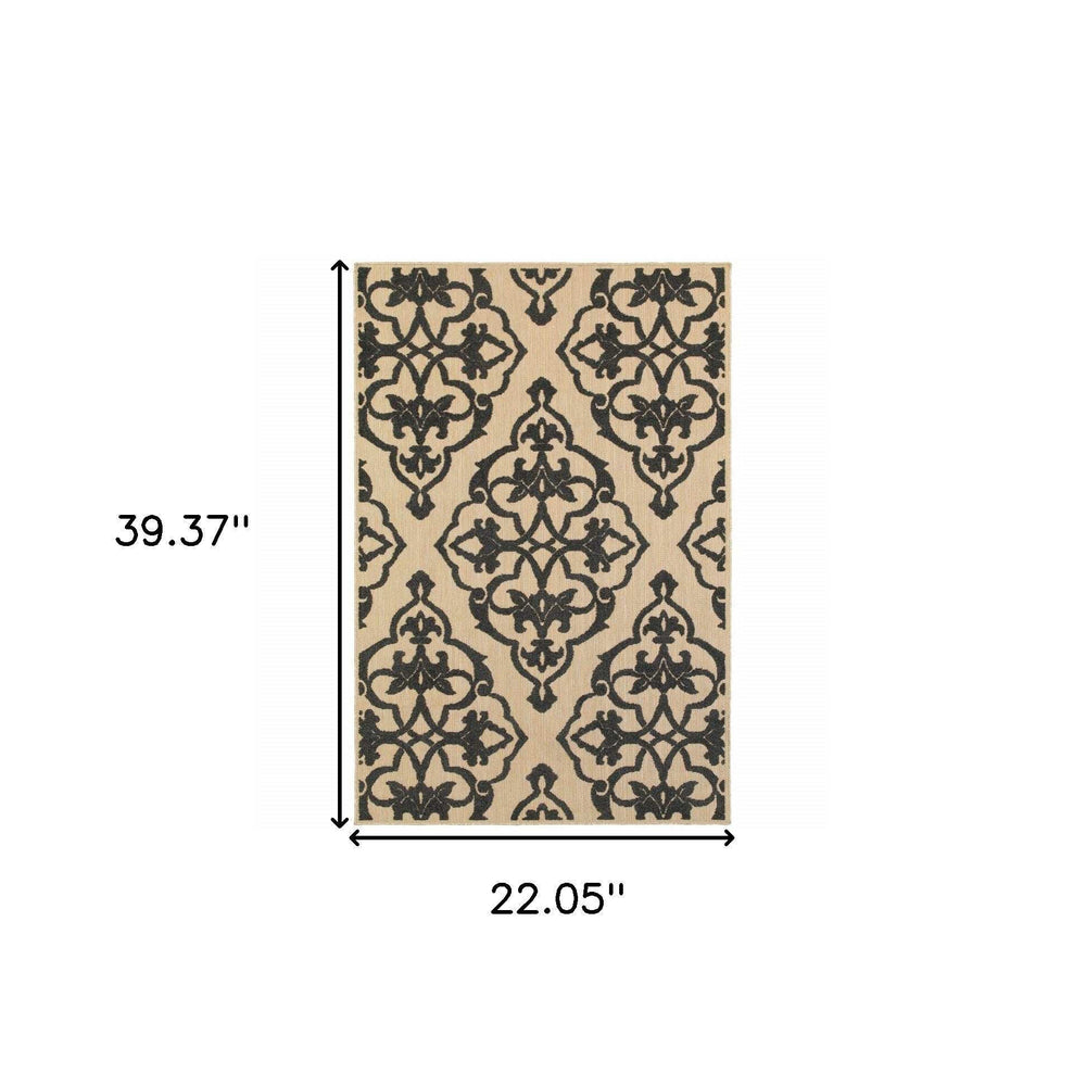 2' X 3' Beige and Black Oriental Stain Resistant Indoor Outdoor Area Rug - Homeroots - Flyclothing LLC