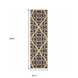 2' X 8' Beige and Black Oriental Stain Resistant Indoor Outdoor Area Rug - Homeroots - Flyclothing LLC