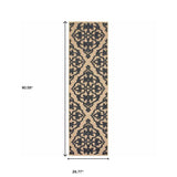 2' X 8' Beige and Black Oriental Stain Resistant Indoor Outdoor Area Rug - Homeroots - Flyclothing LLC