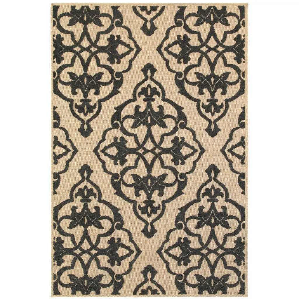 4' X 5' Beige and Black Oriental Stain Resistant Indoor Outdoor Area Rug - Homeroots - Flyclothing LLC