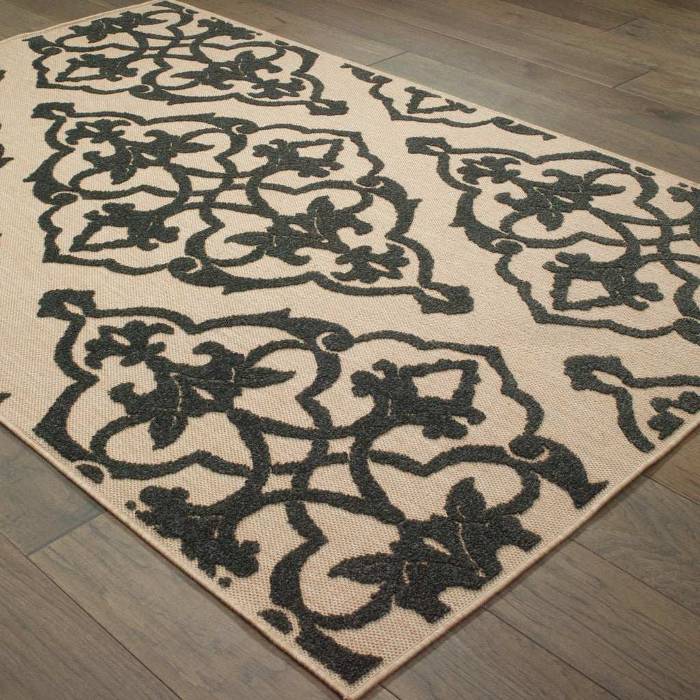 4' X 5' Beige and Black Oriental Stain Resistant Indoor Outdoor Area Rug - Homeroots - Flyclothing LLC