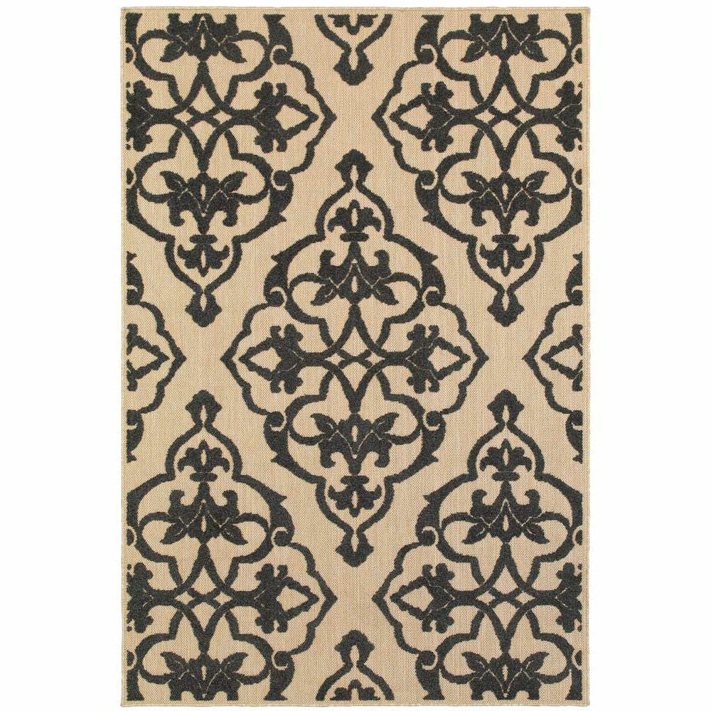 5' X 8' Beige and Black Medallion Stain Resistant Indoor Outdoor Area Rug - Homeroots - Flyclothing LLC