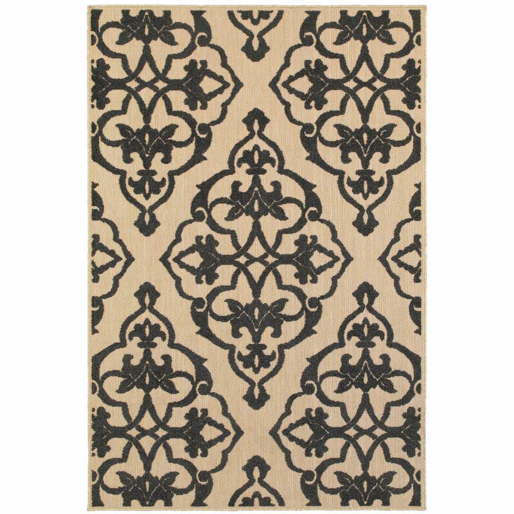 10' X 13' Beige and Black Oriental Stain Resistant Indoor Outdoor Area Rug - Homeroots - Flyclothing LLC