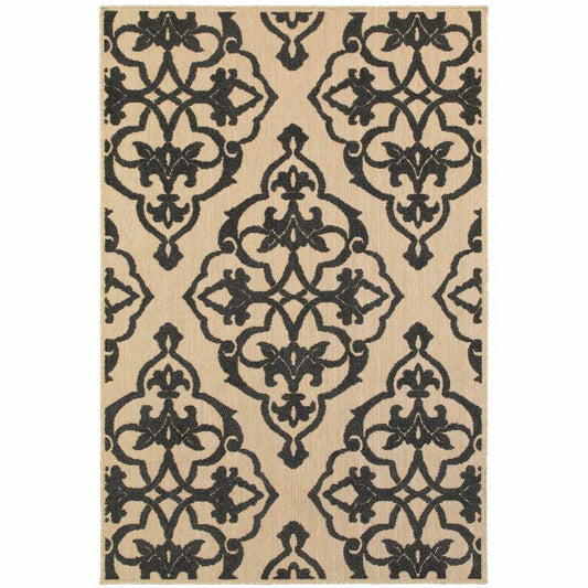10' X 13' Beige and Black Oriental Stain Resistant Indoor Outdoor Area Rug - Homeroots - Flyclothing LLC
