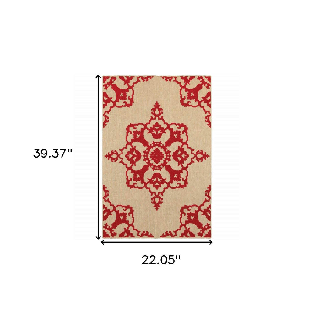2' X 3' Red Oriental Stain Resistant Indoor Outdoor Area Rug - Homeroots - Flyclothing LLC