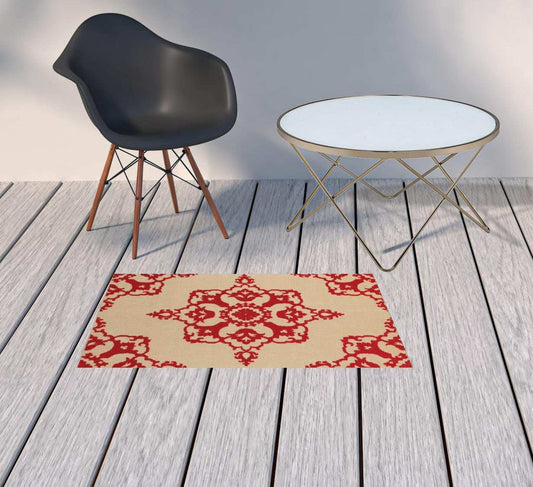 2' X 3' Red Oriental Stain Resistant Indoor Outdoor Area Rug - Homeroots - Flyclothing LLC