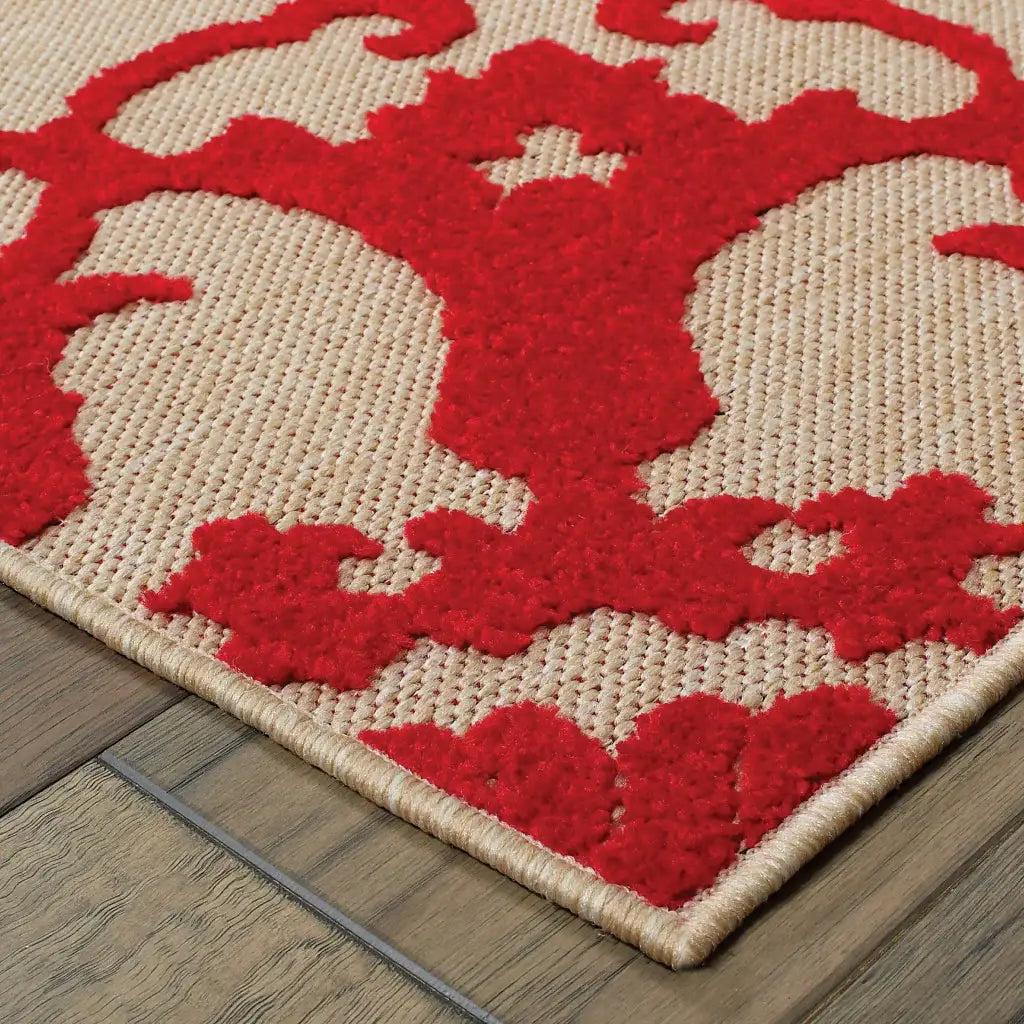 7' X 10' Red Oriental Stain Resistant Indoor Outdoor Area Rug - Homeroots - Flyclothing LLC