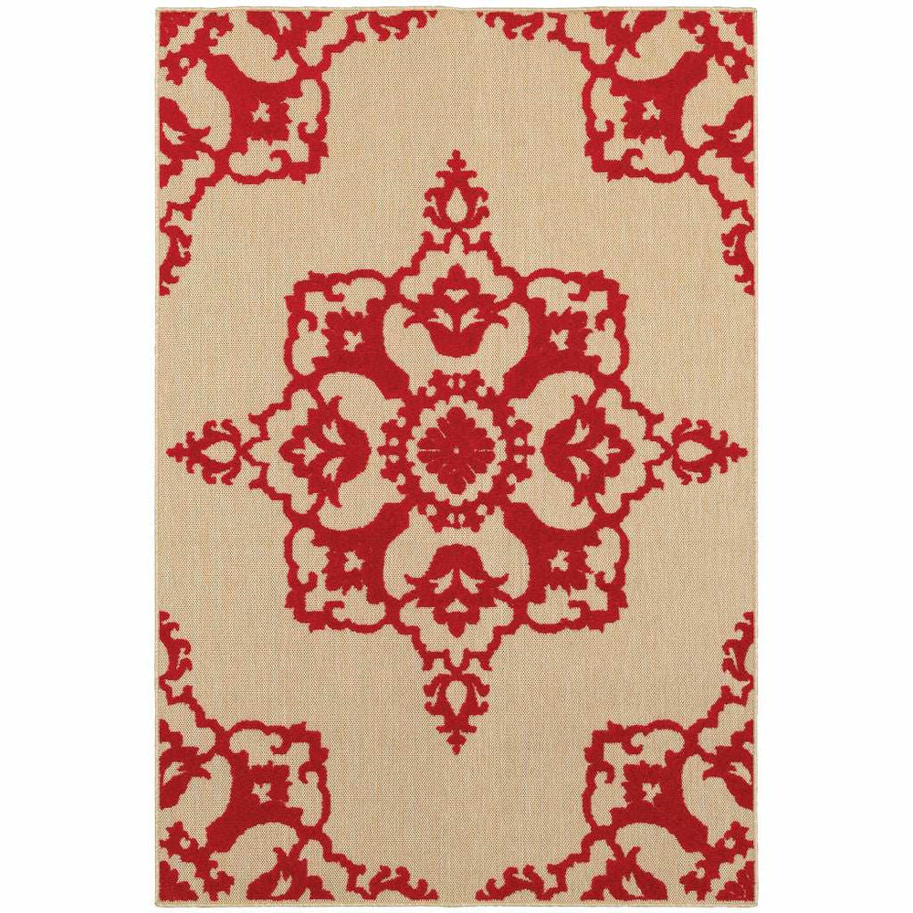 8' X 11' Red Oriental Stain Resistant Indoor Outdoor Area Rug - Homeroots - Flyclothing LLC