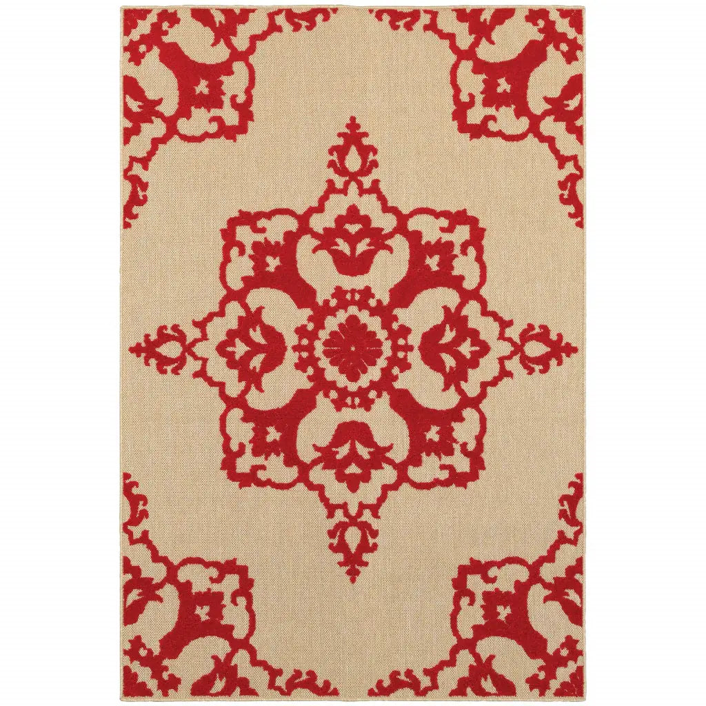 10' X 13' Red Oriental Stain Resistant Indoor Outdoor Area Rug - Homeroots - Flyclothing LLC