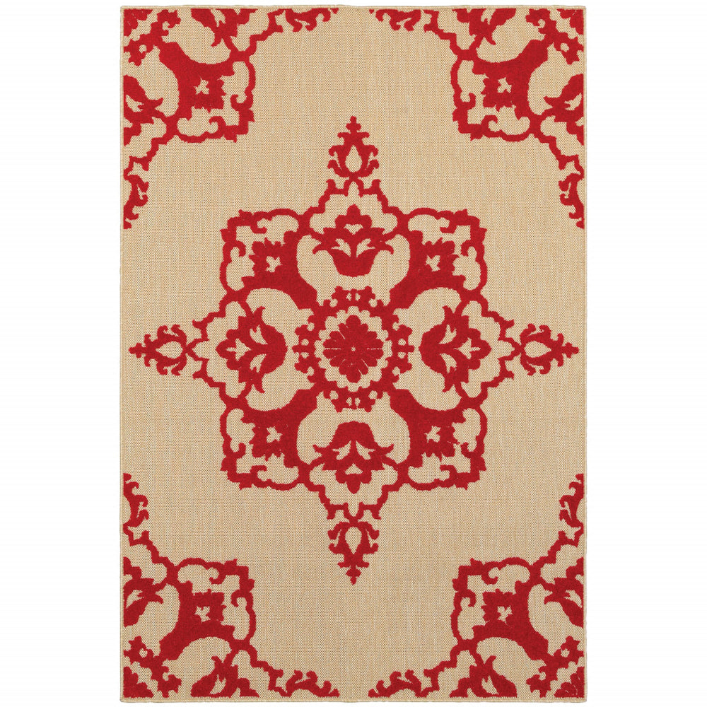 10' X 13' Red Oriental Stain Resistant Indoor Outdoor Area Rug