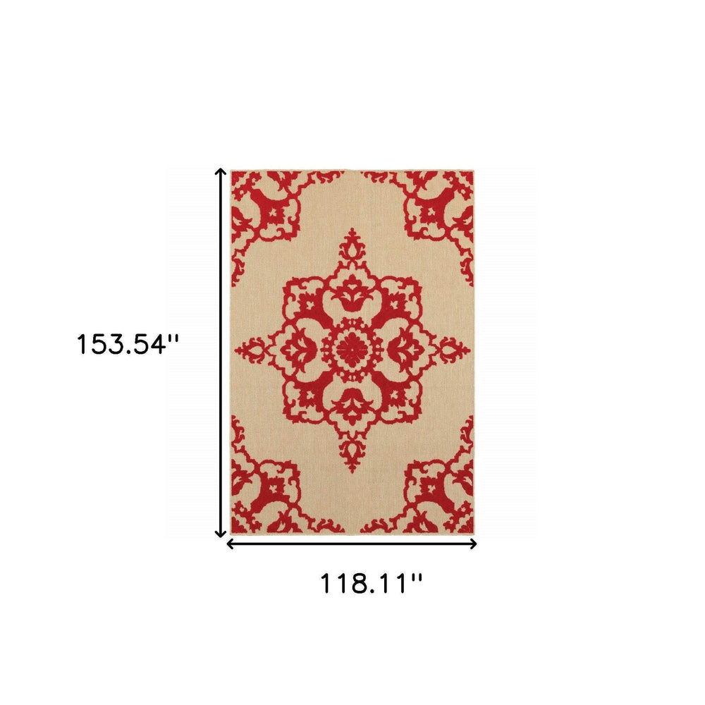 10' X 13' Red Oriental Stain Resistant Indoor Outdoor Area Rug - Homeroots - Flyclothing LLC