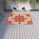 10' X 13' Red Oriental Stain Resistant Indoor Outdoor Area Rug - Homeroots