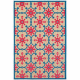 2' X 3' Blue and Beige Oriental Stain Resistant Indoor Outdoor Area Rug
