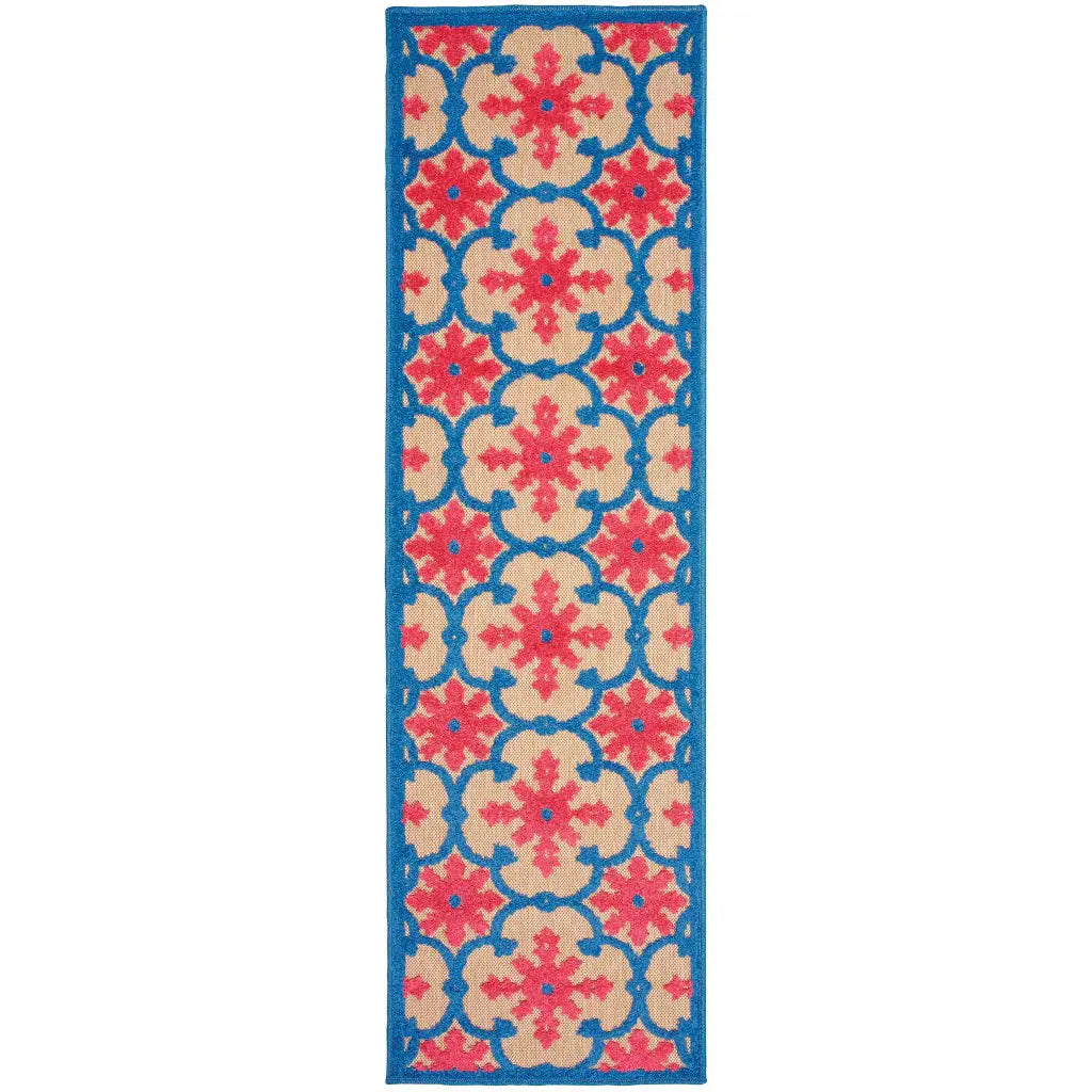 2' X 8' Blue and Beige Oriental Stain Resistant Indoor Outdoor Area Rug - Homeroots - Flyclothing LLC