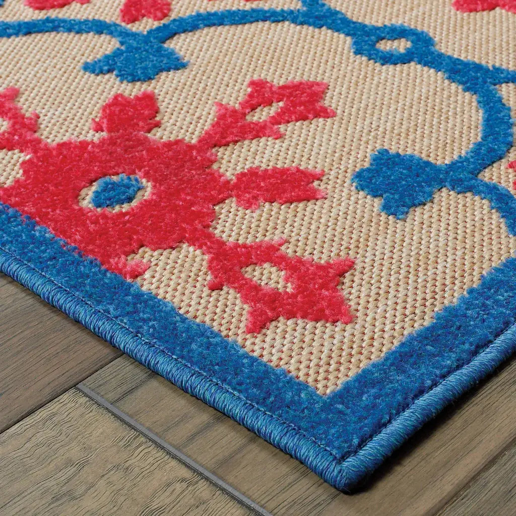 2' X 8' Blue and Beige Oriental Stain Resistant Indoor Outdoor Area Rug - Homeroots - Flyclothing LLC