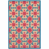 4' X 5' Blue and Beige Oriental Stain Resistant Indoor Outdoor Area Rug - Homeroots - Flyclothing LLC
