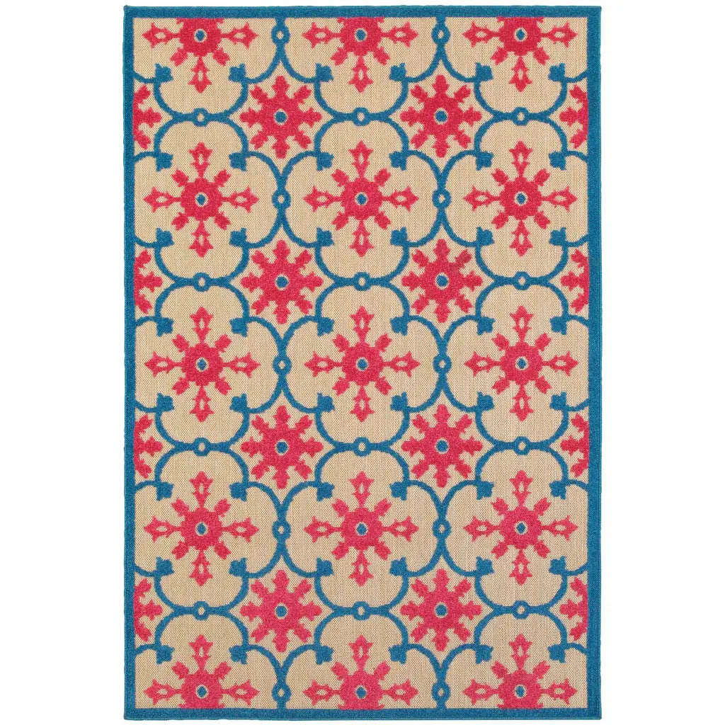 8' X 11' Blue and Beige Oriental Stain Resistant Indoor Outdoor Area Rug - Homeroots - Flyclothing LLC