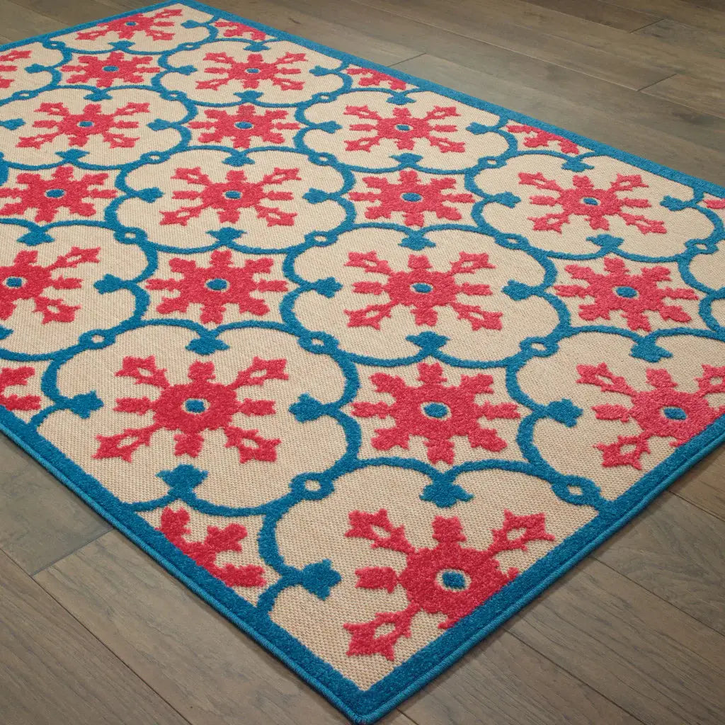 10' X 13' Blue and Beige Oriental Stain Resistant Indoor Outdoor Area Rug - Homeroots - Flyclothing LLC