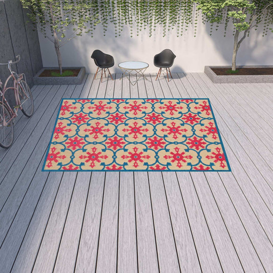 10' X 13' Blue and Beige Oriental Stain Resistant Indoor Outdoor Area Rug - Homeroots - Flyclothing LLC